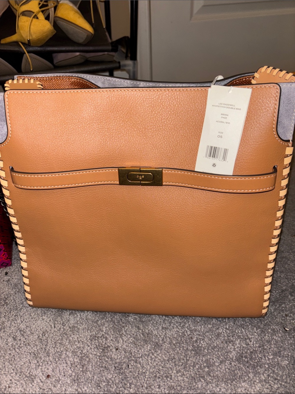 Tory Burch Lee Radzwill Leather Shoulder Tote Bag in Tan